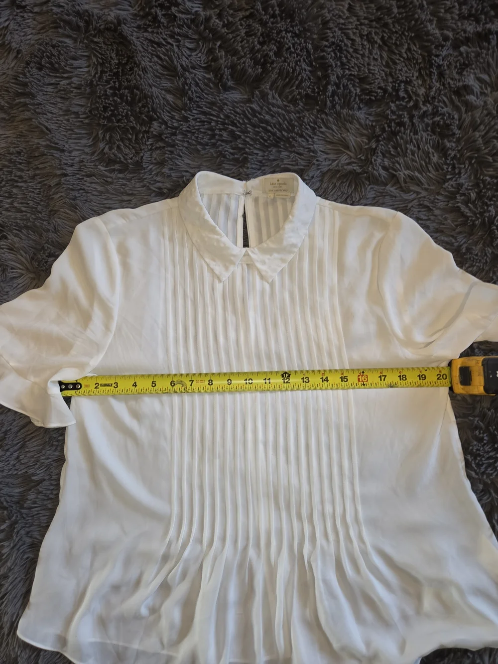 kate spade White Short-Sleeve Pleated Crewneck Blouse